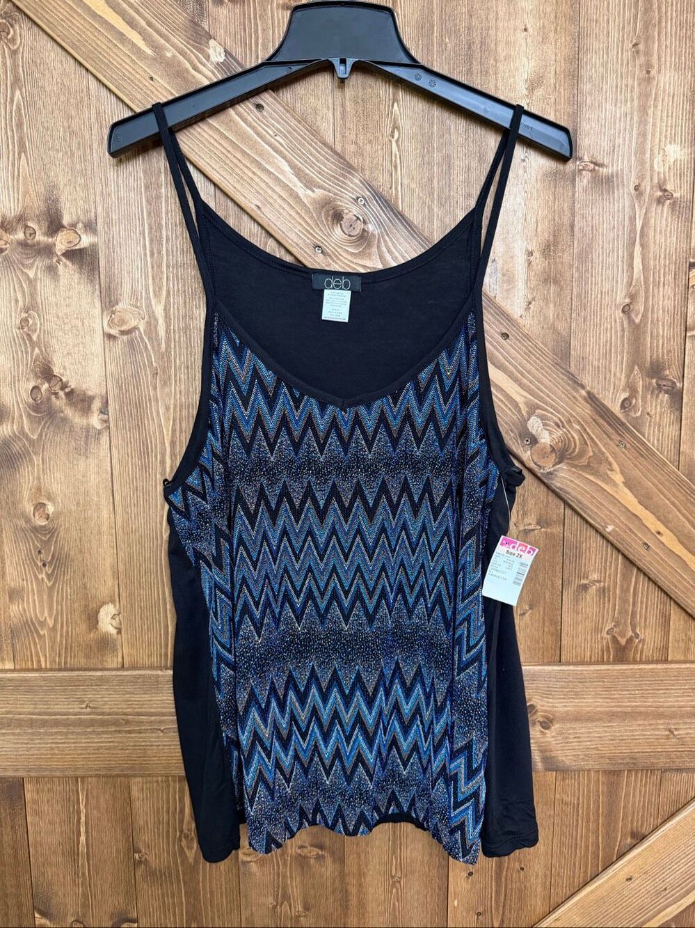 Deb Women’s Plus Black Blue Chevron Zigzag Cami Tank Top NWT Size 2X (9292)